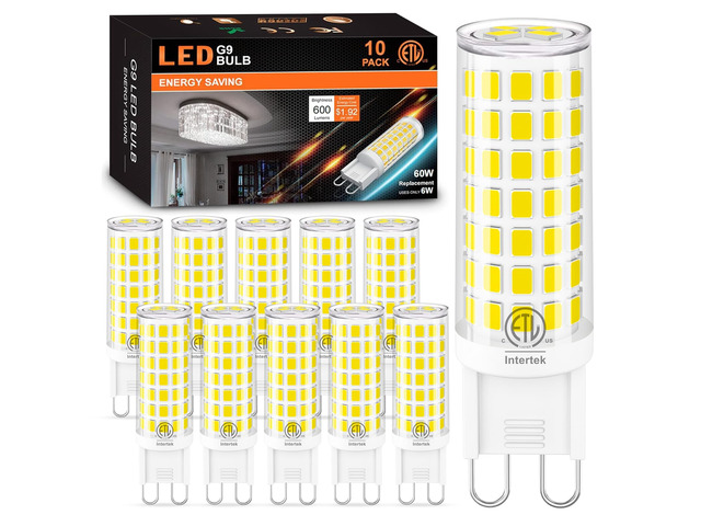 10 Pack G9 LED Bulbs 4000K Natural Daylight 60W Equivalent CRI 85+ Halogen Replacement, T4 Bi Pin G9 Ceramic Base, 6W LED, 600LM 120V, 360°Beam...