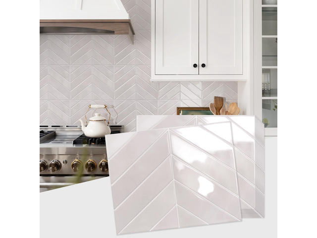 Herringbone Peel and Stick Backsplash, Smoky Pink, 10 Sheets 12.6 x 9.7 in, Thicker Rectangular Vinyl Stick-On Wall Tiles, Easy Alignment,...