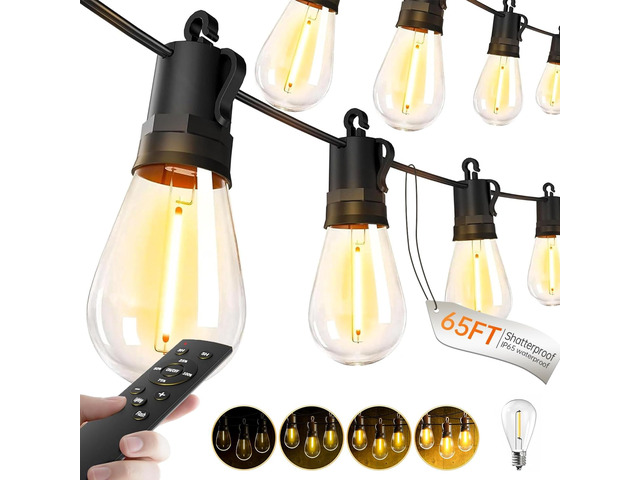 Outdoor String Lights Patio LED - Light Outside Waterproof S14 Porch Lighting Edison Plastic Bulb Pergola Hanging Balcony Connectable Backyard Yard...