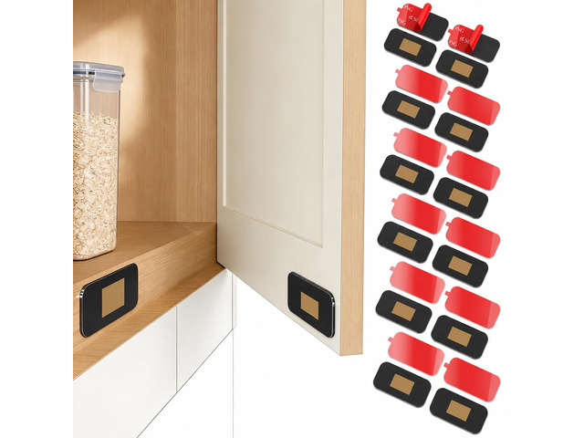 12 Pack Cabinet Magnets for Closure, Black, No Drill Ultra-Thin 15 Ib hold, embedded magnet, stainless steel, 48 thin and thick adhesive pads,...