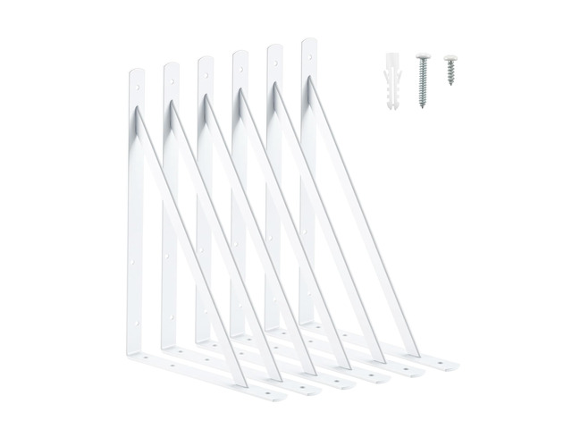 16x10 Inch Heavy Duty Shelf Brackets, White 6 Pack 600lbs Capacity, Reinforced Metal L Supports with Screws, Garage Storage/Workshop...