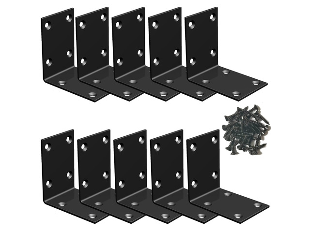 Black Stainless Steel Corner Bracket L Brackets Metal Corner Brace 10Pcs, 2.8x2.8x2(inch), Heavy Duty Metal Anger Bracket for Wood Corner/Shelf...