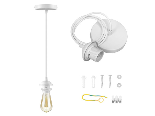 White Pendant Light Kit, Vintage Hanging Light Kit, Hardwired Lamp Kit E26 E27 Ceiling Pendant Light Fixture, Adjustable Lamp Socket Pendant Light...