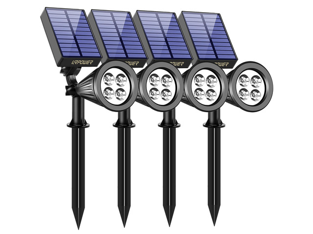Solar Spot Lights Outdoor Adjustable Spotlights, 4 Pack Cool White 25 Ft Focused Beam, Dual Brightness Modes, IP65 Waterproof, Long Runtime, Ground...