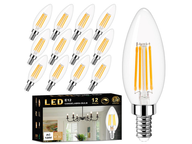 Dimmable Candelabra LED Light Bulb 40W Equivalent, E12 Chandelier Light Bulbs Warm White 3000K, 400LM, CRI 85+, B11 Type B Ceiling Fan Bulb 4W,...
