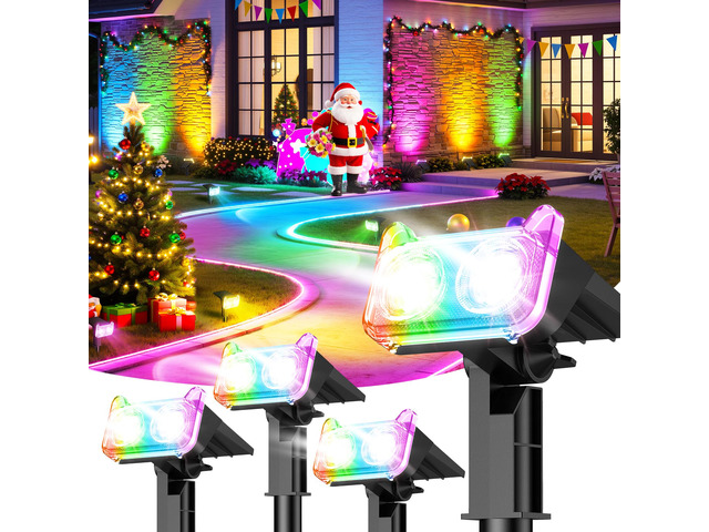 Solar Lights Outdoor Waterproof IP65, 4 Pack Solar Spot Lights Outdoor with 14 Big LEDs, 2-in-1 Wall Lights & 7 Modes Solar Landscape Spotlights...