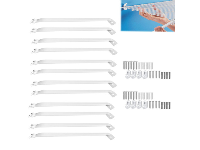 12PCS 12 inch Wire Shelf Brackets, Heavy Duty Wire Rack Bracket Epoxy Steel Brackets for Wire Shelves, Rustproof Steel, Anti-Sag Triangular...