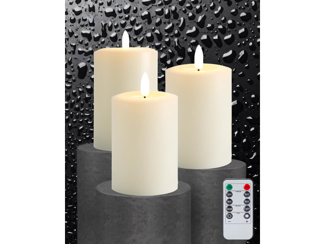 3'x6' Flickering Flameless Candles with Remote Timer, LED Candles Set of 3 Ivory Battery Operated Candles, Fake Pillar Candles for Fireplace,...