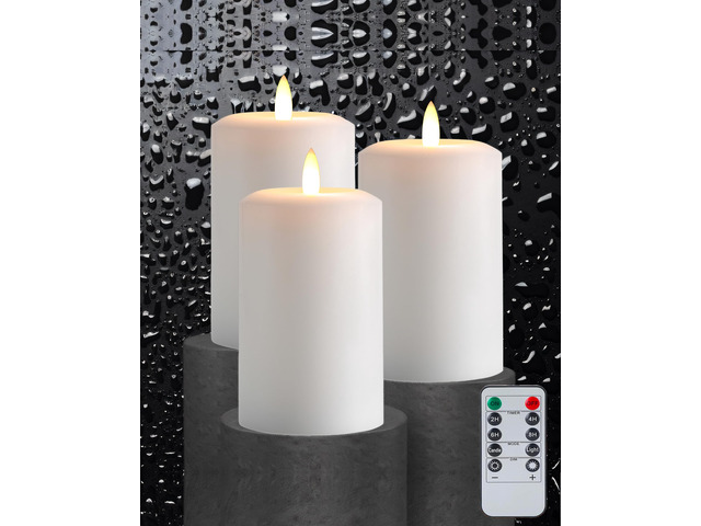 3'x6' Flickering Flameless Candles with Remote Timer, LED Candles Set of 3 White Battery Operated Candles, Fake Pillar Candles for Fireplace,...