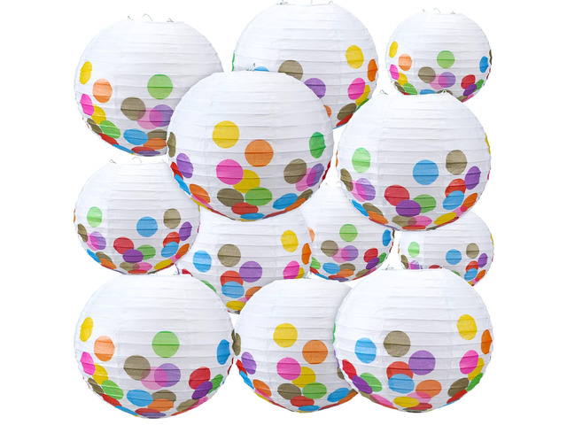 12 Pcs Pastel Paper Lanterns 10' Dots Classic Color Hanging Lanterns for Classroom Birthday Wedding Ceiling, Back to School Party, Assorted Pastel...