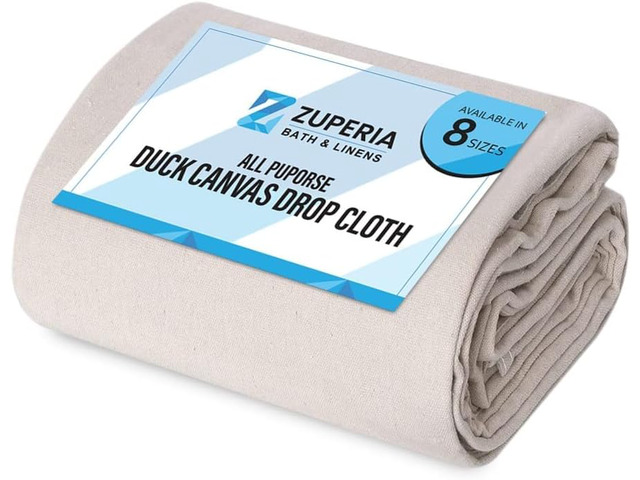 Canvas Drop Cloth (Size 12 x 15 Feet - Pack of 1) - Pure Cotton Painters Drop Cloth for Painting, Furniture & Floor Protection - All Purpose Thick...