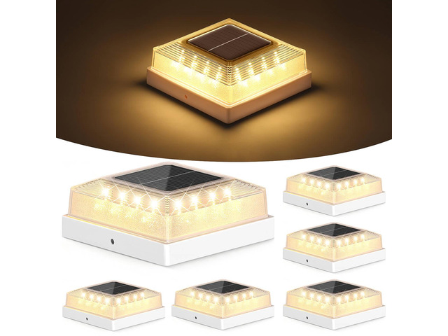 3.5x3.5 4x4 Solar Post Cap Light Outdoor 6-Pack White 3 Lighting Modes, IP65 Waterproof, for Wooden/Vinyl Posts, Outdoor, for Garden, Patio, Fence,...