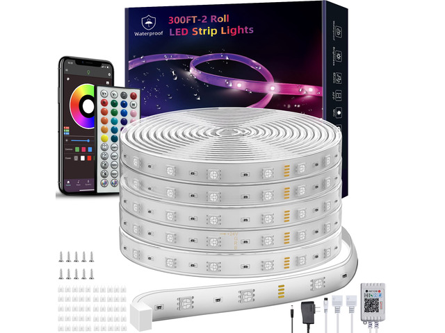 300ft Outdoor Led Strip Lights Waterproof, Ip68 Outside Led Light Strip Waterproof with Remote and App Control, Exterior Led Rope Lights Music Syne...