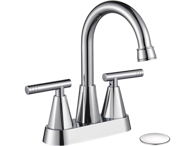 Chrome Bathroom Faucets, Centerset Bathroom Sink Faucet 4 Inch with Pop Up Drain and Supply Hoses, 2 Handle Stainless Steel Faucet for Vanity, RV,...