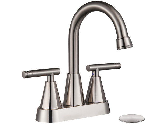 Brushed Nickel Bathroom Faucets, Centerset Bathroom Sink Faucet 4 Inch with Pop Up Drain and Supply Hoses, 2 Handle Stainless Steel Faucet for...