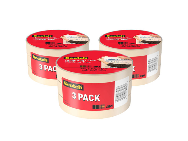 Masking Tape, 0.70 in x 54.6 yd, Great for Everyday Use, Strong Adhesive, Tan Masking Tape (3436-3), 3 Rolls (Pack of 3)