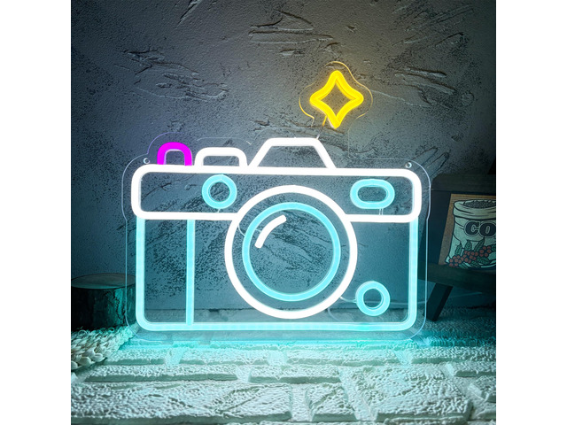 Camera Neon Sign Dimmable LED Light Up Wall Decor Multi-Color Retro Photography Studio Art Vintage Vlogger Background Accessory for Bedroom, Gaming...