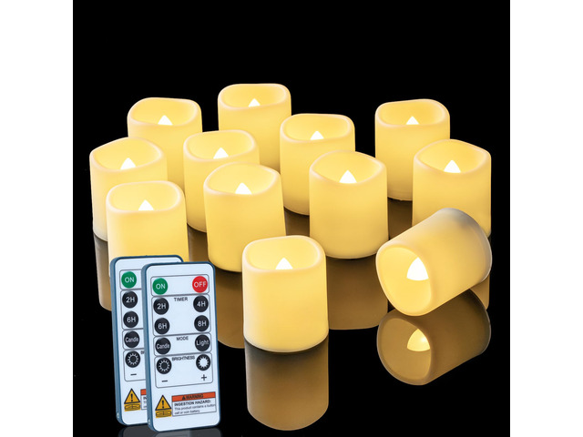 24 Pack Flameless LED Votive Tealight Candles with Timer Remote 2/4/6/8h timer remote included, 400hr CR2450 battery, warm white flicker glow,...