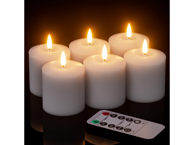Wax Votive Flameless Candles Battery Operated Remote Timer White Battery Include, Pillar LED Fake candles,Realistic 3D Flame, Christmas Wedding...