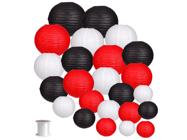 24pcs Hanging Round Paper Lanterns Red and Black Party Decorations Paper Lanterns Party Decorations for Wedding, Birthday Party, Baby Showers,...