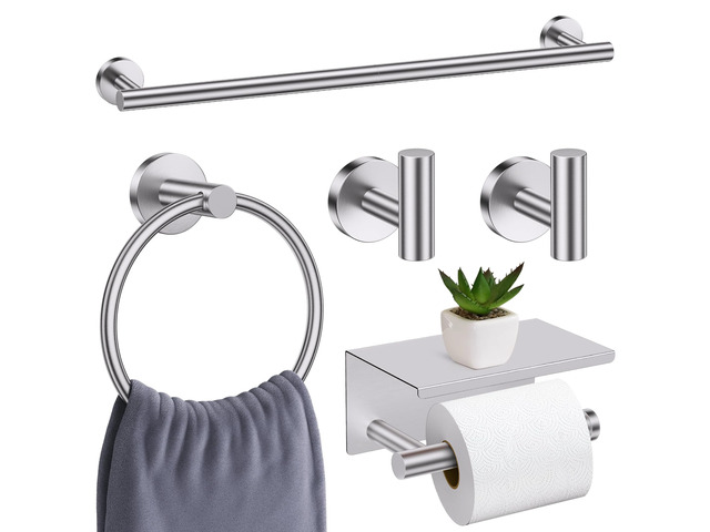 Brushed Nickel Bathroom Hardware Set, 5 Pieces Towel Bar Bathroom Accessories, Upgraded Toilet Paper Holder with Shelf Set, 23.6 Inch Towel Rack...