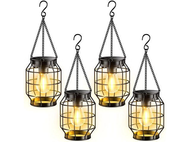 Solar Lanterns Outdoor Waterproof, 4 Pack Upgraded Metal Hanging Solar Lights Outdoor Decorative, Brighter Outdoor Hanging Lantern for Yard Patio...