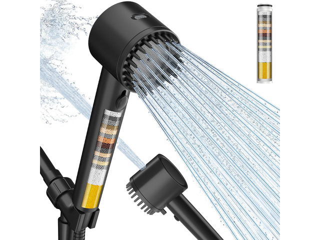 Filtered Shower Head with Handheld, Showerhead with Filters Black Filtered Shower Head with Handheld Built-in Power Wash - Remove Chlorine -...