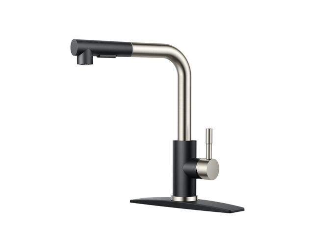 Kitchen Faucets with Pull Out Sprayer, Single Handle, Black Brushed Single Handle Pull Out Bar Sink Faucet with Deck Plate for 1 or 3 Holes