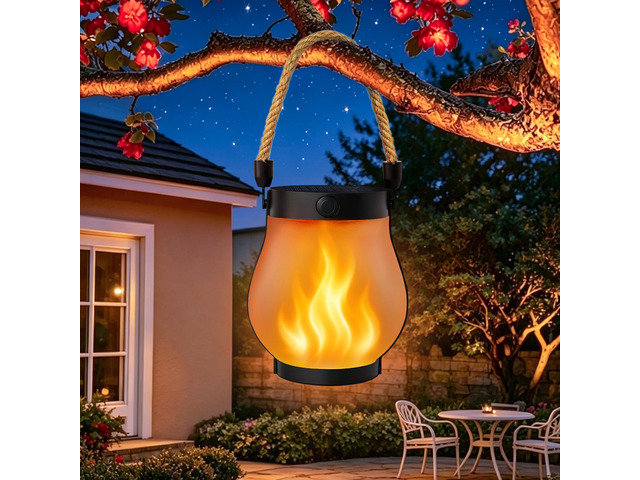 1 Pack Solar Lanterns Outdoor Waterproof, Solar Flame Lanterns with 2 Modes Ultra-Real Flame, USB/Solar Charging, IP65 Waterproof, Hanging/Table...