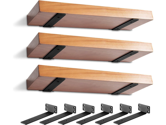 6 Pack Heavy Duty Metal Shelf Brackets 8 inch Long,Black L-Shaped Wall Shelf Bracket Hidden & Decorative Shelf Bracket,1/5-Thick,150 lbs of weight...