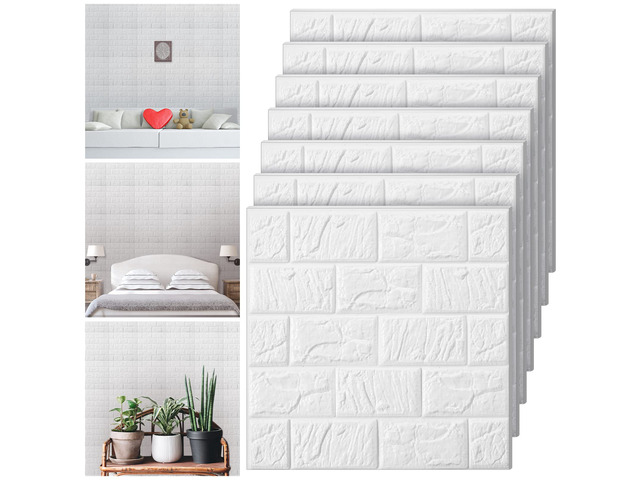 30 Pcs 3D Wall Panels Peel and Stick Wallpaper Foam, White Faux Brick Stone Tiles, Covering 28.8-48.4 Sq ft, Self Adhesive Waterproof Panels for...