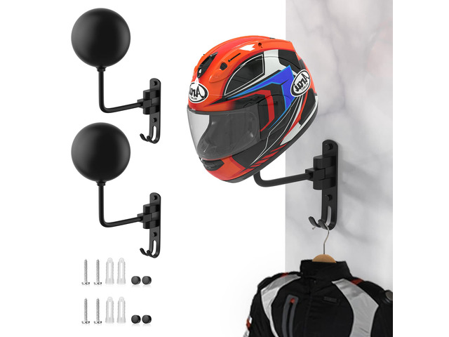 Helmet Hanger Wall Mount 180° Swivel Helmet Holder for Motorcycle Bike Racing Outerwear Sports Gear (2 Pack)