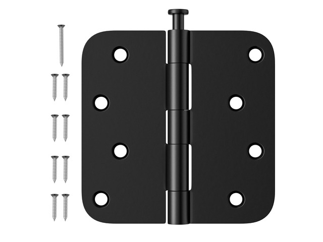 12 Pack Rounded Door Hinges 4 Inch, Black Exterior & Interior Door Hinge with 5/8'' Radius Corner, Removable Pin, Perfect for Heavy-Duty Front &...