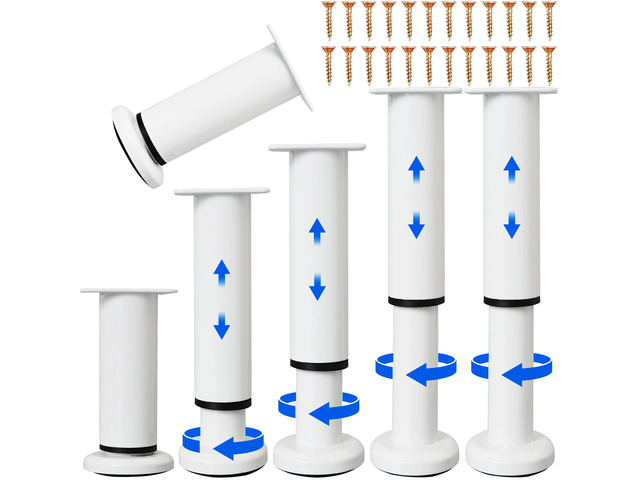 Adjustable Metal Cabinet Support Legs 4-7 In, White Furniture Feet Set of 6 Adjustable Outdoor Furniture Replacement Legs for...