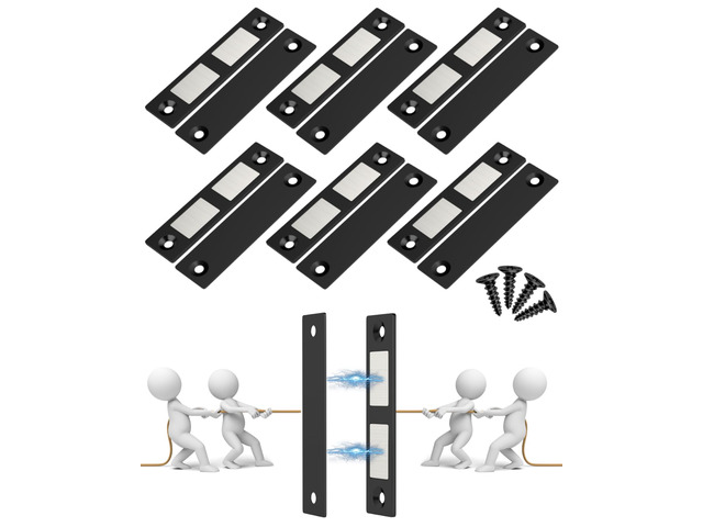 6 Pack Ultra Thin Magnets Latch, 30 Lb Kitchen Door Magnetic Catch Screw on Adhesive, Strong Cabinet Double Magnet Catch for Wardrobe Closet Door...