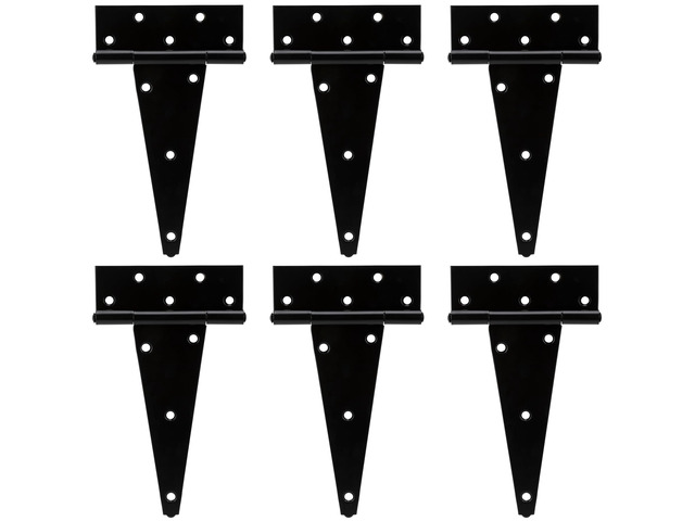 8 Inch T-Strap Heavy Duty Shed Door Hinges Gate Strap Hinges Black Tee Hinge Wrought Hardware for Wooden Fences,Yard,Barn Door,Rustproof (6 Pack)