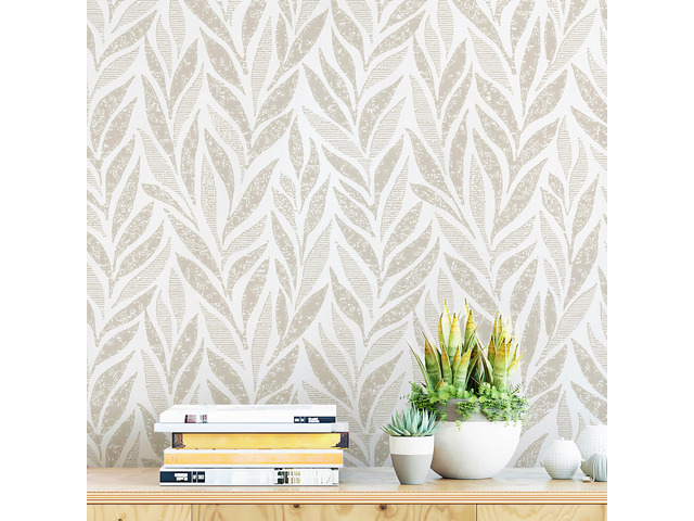 393'x17.3' Boho Peel and Stick Wallpaper Beige and White Wallpaper Leaf Self Adhesive Removable Wall Paper for Bathroom Bedroom Contact Paper for...
