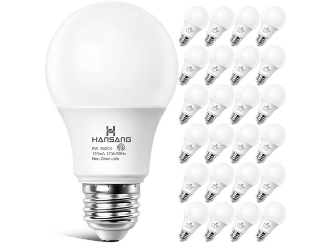 24 Pack E26 Base Daylight 5000K A19 LED Light Bulb 60 Watt 9W 900LM CRI 85+ 120V 800 Lumens,E26 LED Bulb for Bedroom Living Room,No...