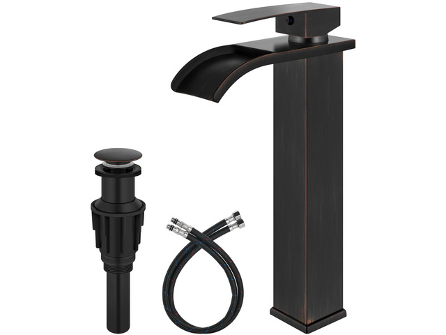Bronze Waterfall Vessel Sink Faucet,Tall Bathroom Faucet Single-Handle Single-Hole Lavatory Vanity Sink Faucet Mixer Tap Includes Pop-Up Drain and...