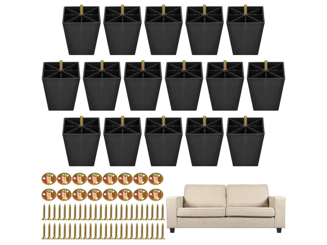 16 Pack 4 Inch Furniture Legs Plastic Sofa Couch Legs Square Tapered Feet Sofa Legs with M8 T-Nuts Screws for Legs Sofas Chairs Cabinets Dressers...