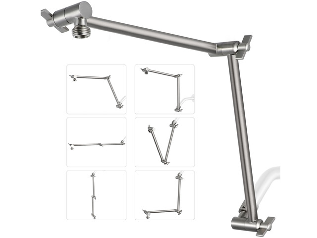 20 Inch Solid Brass Shower Head Extension Arm (Brushed Nickel) Rise or Lower Shower Head, All Metal, Height & Angle Adjustable Extender, Firmly...