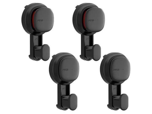 4 Pack Upgraded Suction Cup Hook with Visible Safety Indicator, Black Powerful Suction, No-Drill Shower Hooks for Towels, Loofahs, Robes, 1 Sec...