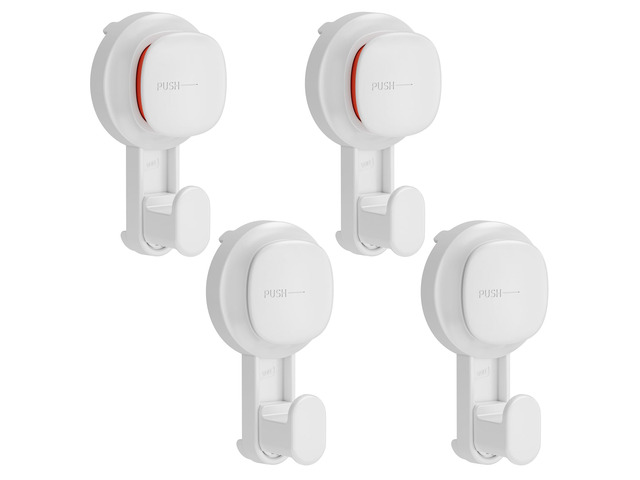 4 Pack Upgraded Suction Cup Hook with Visible Safety Indicator, White Powerful Suction, No-Drill Shower Hooks for Towels, Loofahs, Robes, 1 Sec...