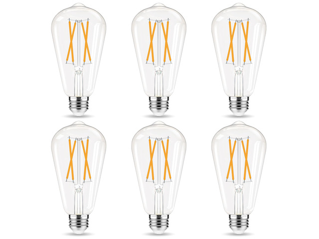 Dimmable LED Edison Bulb, E26 Bulb 60 watt Equivalent Soft White 2700K ST58 Vintage Light Bulbs, 90+ CRI, 6W 600LM, E26 Base, Clear Glass, 6 Pack