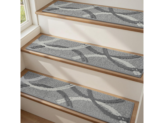 Peel and Stick Stair Treads Non Slip for Wooden Steps 15 PCS, 8'x30' 3D Textured Carpet Stair Tread Indoor, Adhesive Washable Stair Runner Rug for...