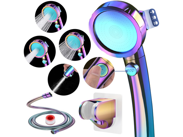 On/Off High Pressure Handheld Shower Head for RV Camper 3 Spray Modes Shower Head with Pause Button, Water Saving Shower Head with Hose and...