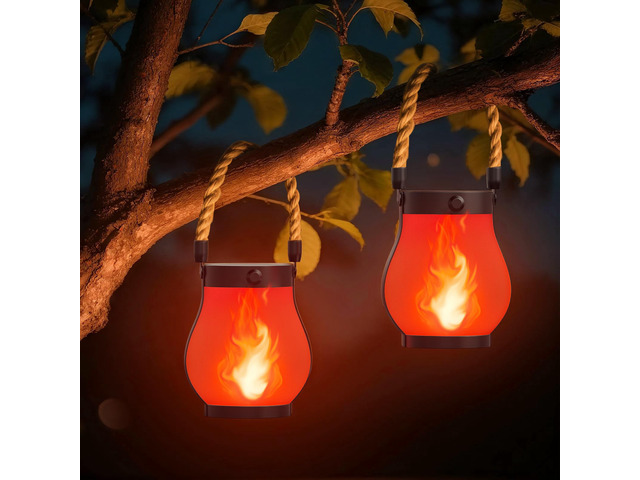 Gen2 Solar Lanterns Outdoor Waterproof with Ultra-Real Flame, Red USB/Solar Charging & 2-Mode, Waterproof Decorative Hanging/Table Light for...