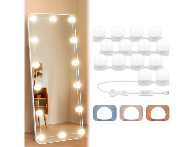 LED Vanity Lights For Mirror, Vanity Light Stick on with 10 Dimmable Bulbs 3000K 4000K 6500K & 10 Level Brightness Adjustable, USB Cable, Hollywood...