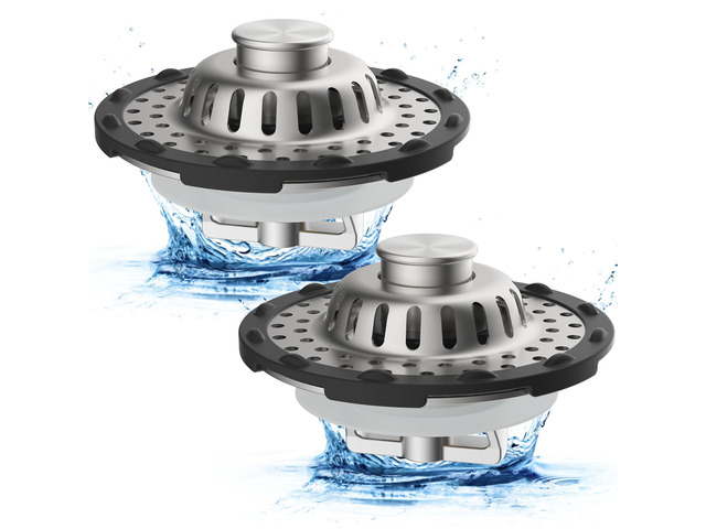 2PCS Universal Metal Bathtub Drain Stopper Top Hair Catcher, Brushed Nickel Shower Drain Tub Stopper with Stainless Steel Visible Filter Basket,...