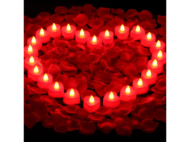 Rose Petals for Romantic Night - Artificial Red Rose Petals with LED Candles for Decoration, Wedding, Valentine's Day